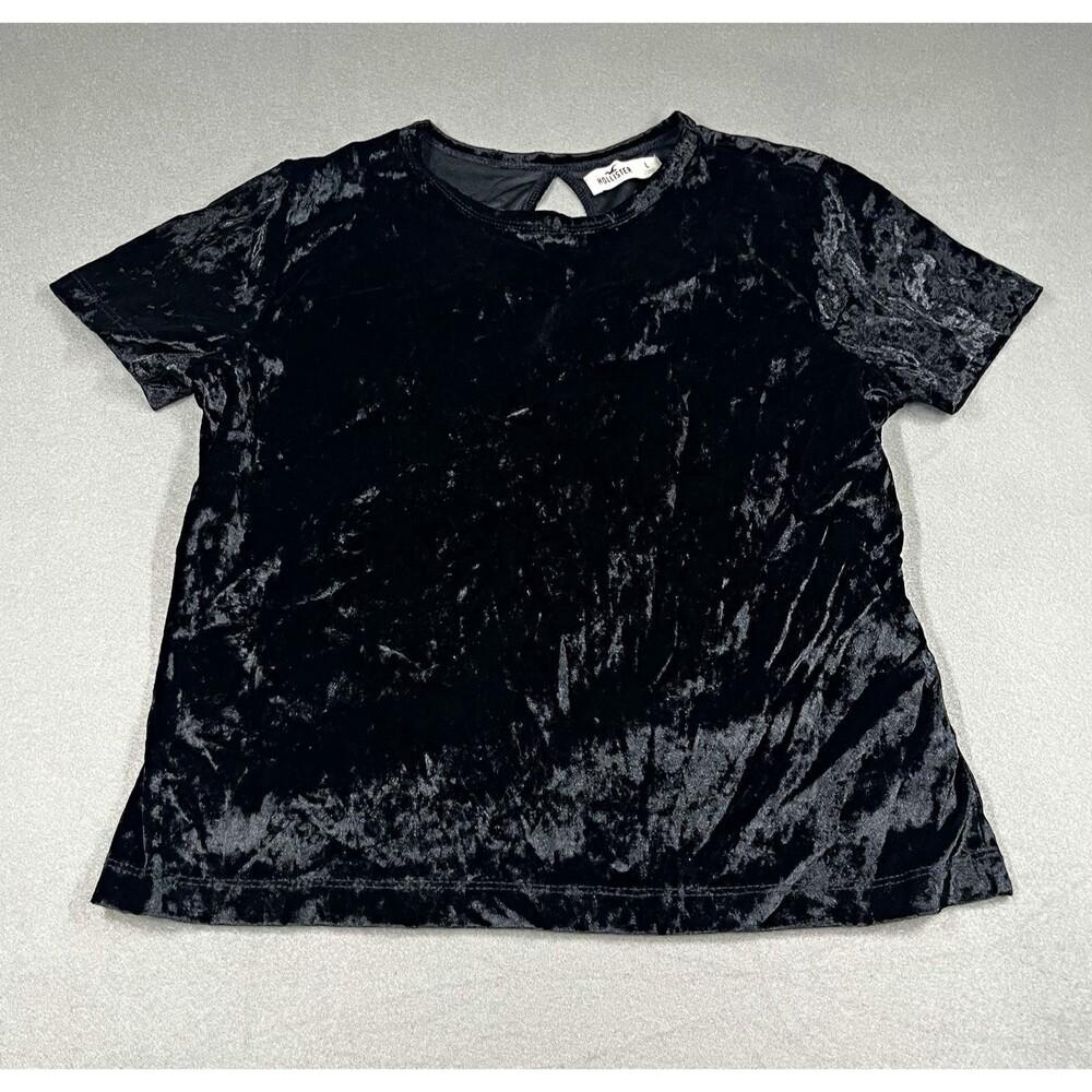 Hollister Women's Black Velvet Short Sleeve Crew Neck T-Shirt Size L witchy goth